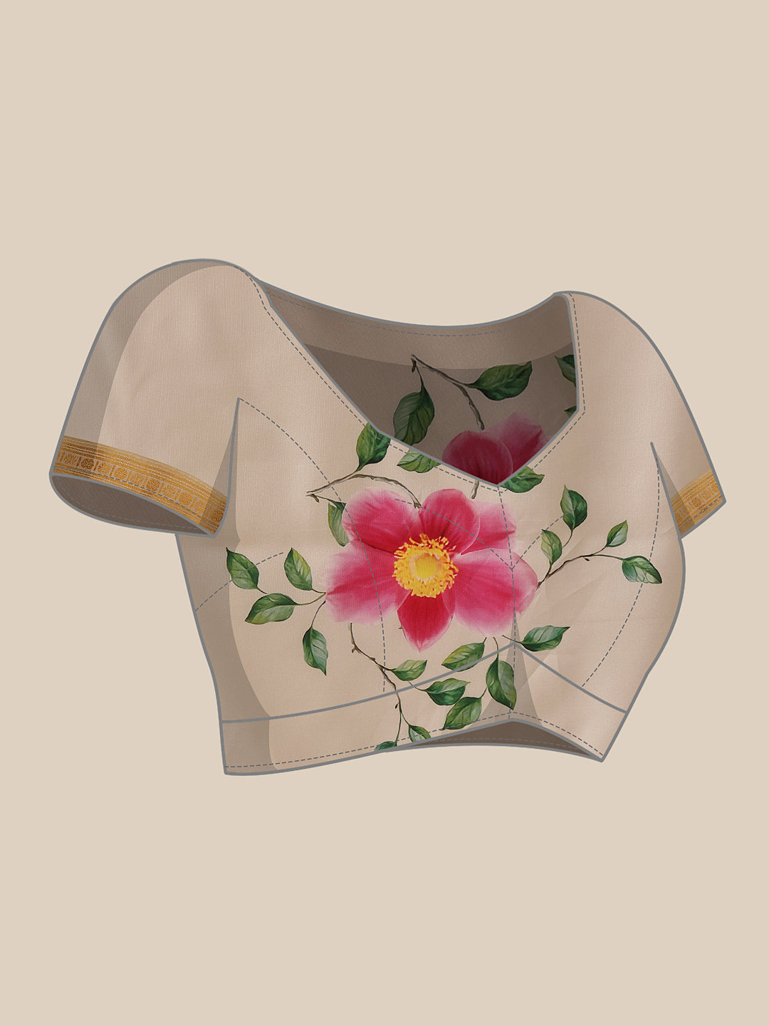 Onam Special Printed Silk Ready To Wear Kasavu White Saree