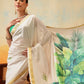 Onam Special Printed Silk Ready To Wear Kasavu White Saree