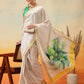 Onam Special Printed Silk Ready To Wear Kasavu White Saree