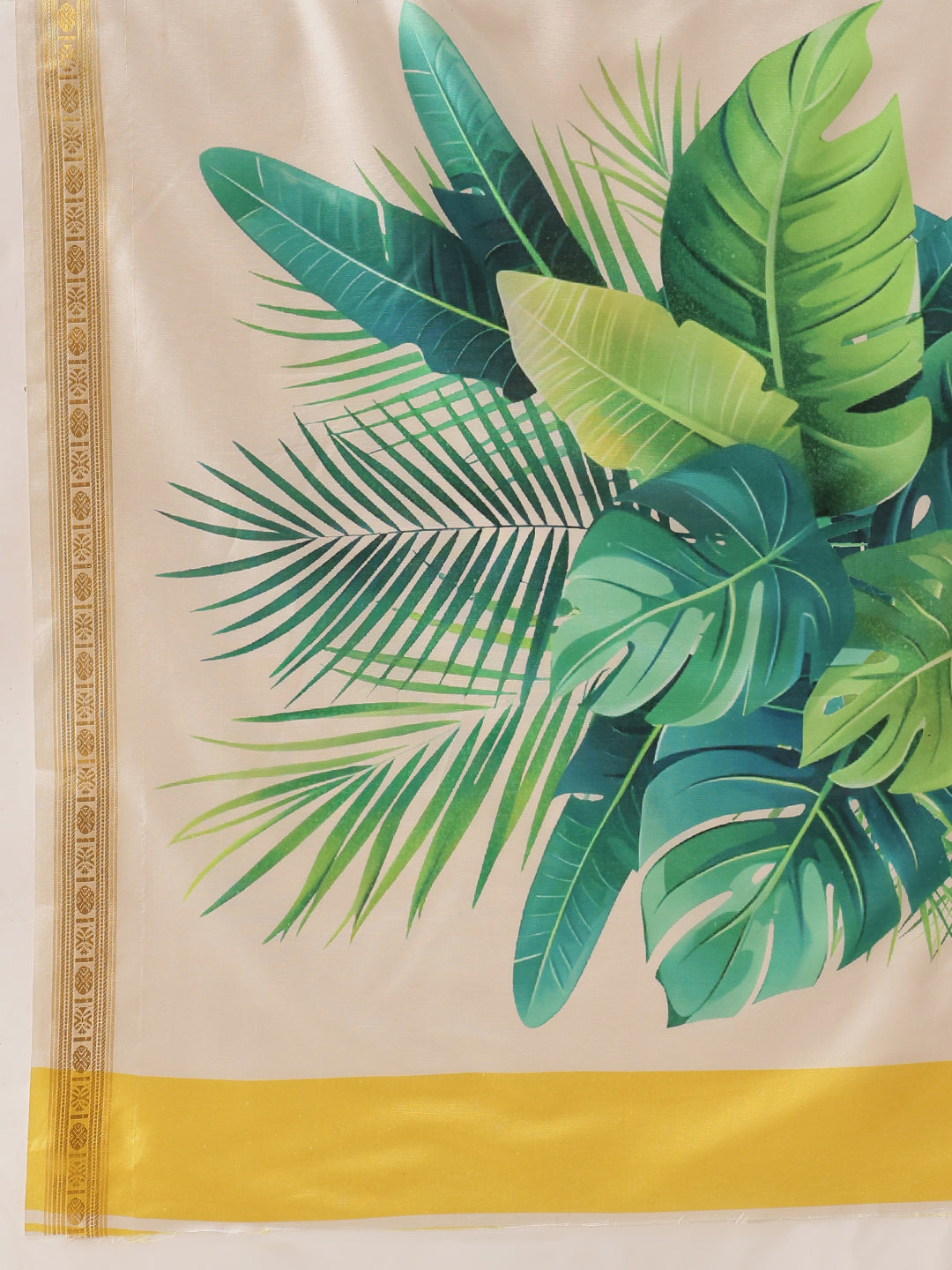 Onam Special Printed Silk Ready To Wear Kasavu White Saree