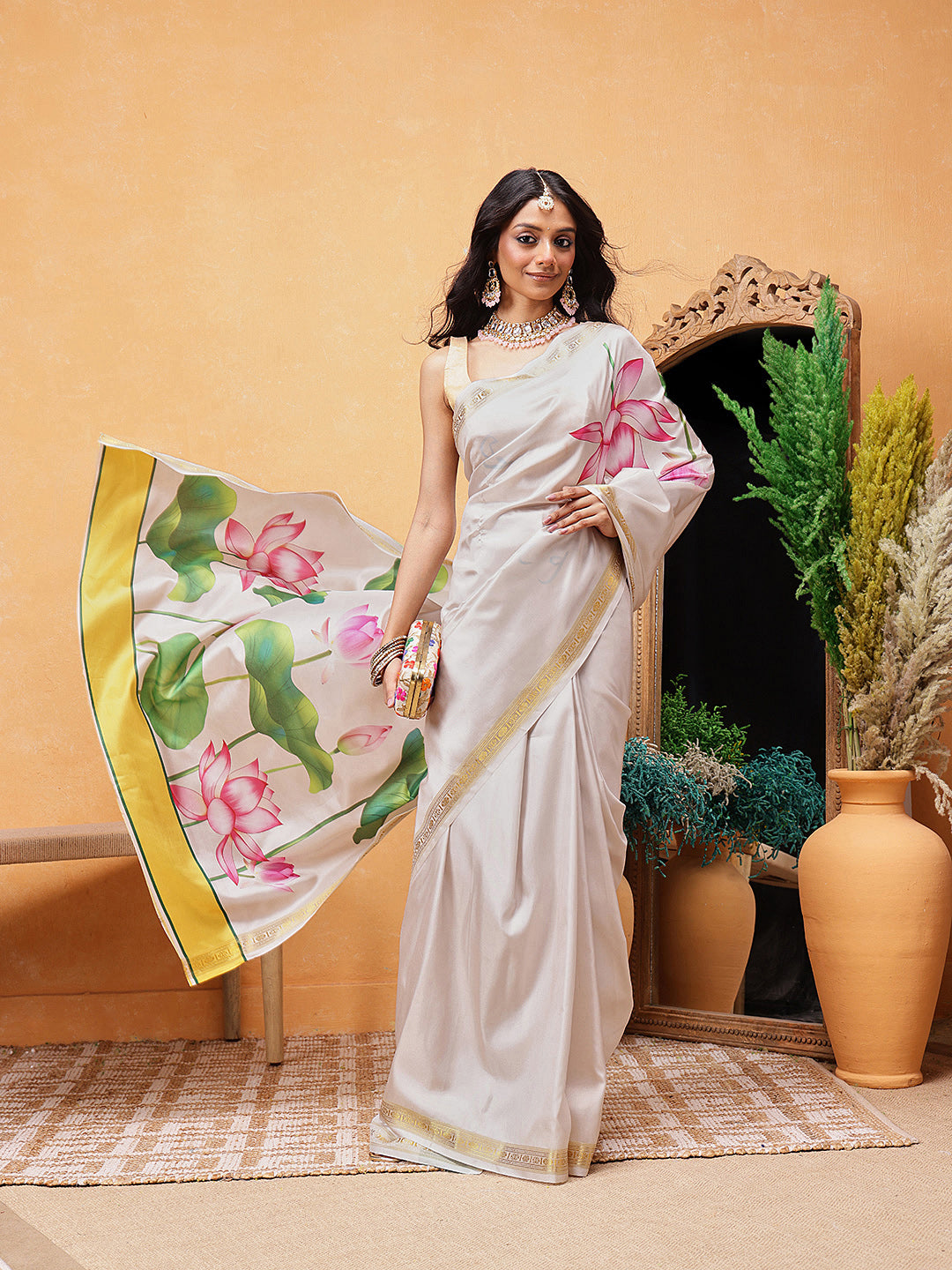 Onam Special Printed Silk Ready To Wear Kasauv Saree