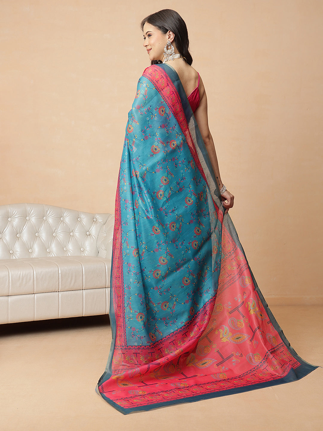 Digital Printed Paithani Design Chanderi Cotton Ready to Wear Saree