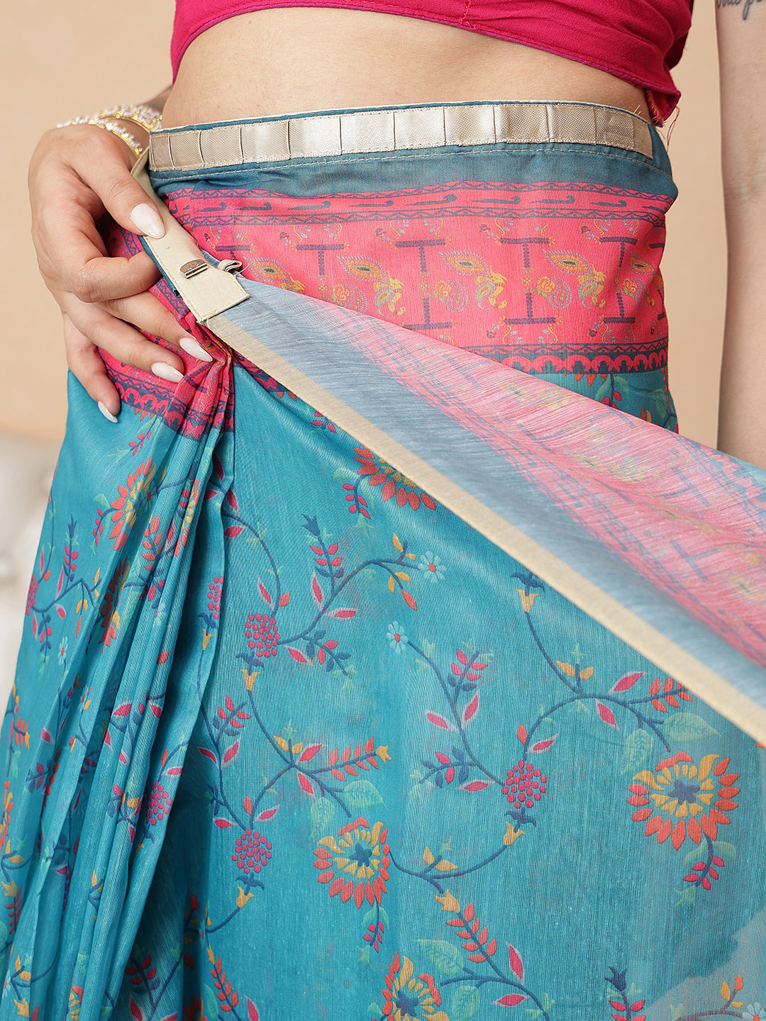 Digital Printed Paithani Design Chanderi Cotton Ready to Wear Saree