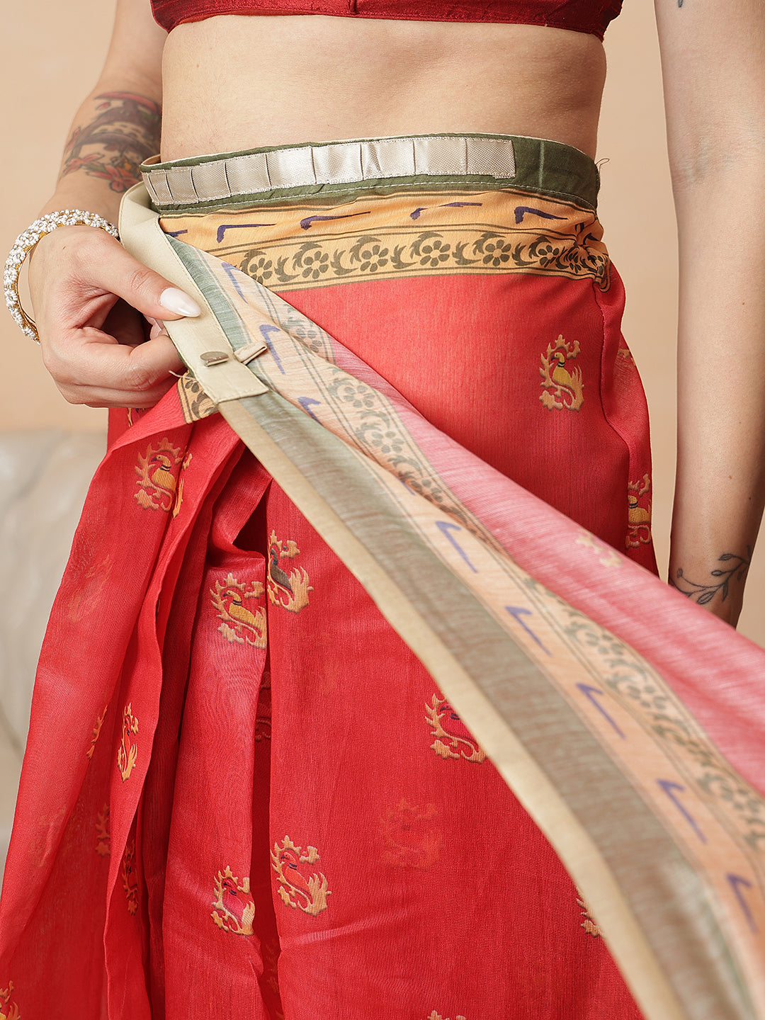 Digital Printed Paithani Design Chanderi Cotton Ready to Wear Saree