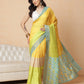 Color Blocked Small Zari Border Digital Printed Tussar Silk Ready to Wear Saree