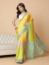 Color Blocked Small Zari Border Digital Printed Tussar Silk Ready to Wear Saree