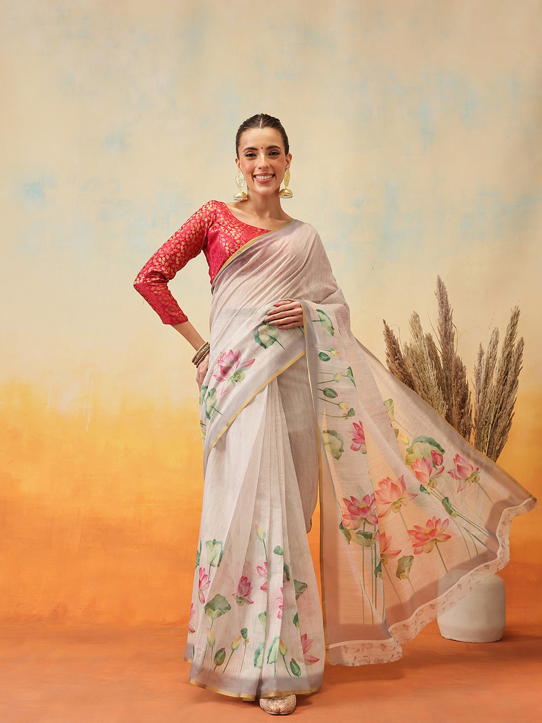 Printed Chanderi Cotton White Ready to Wear Saree