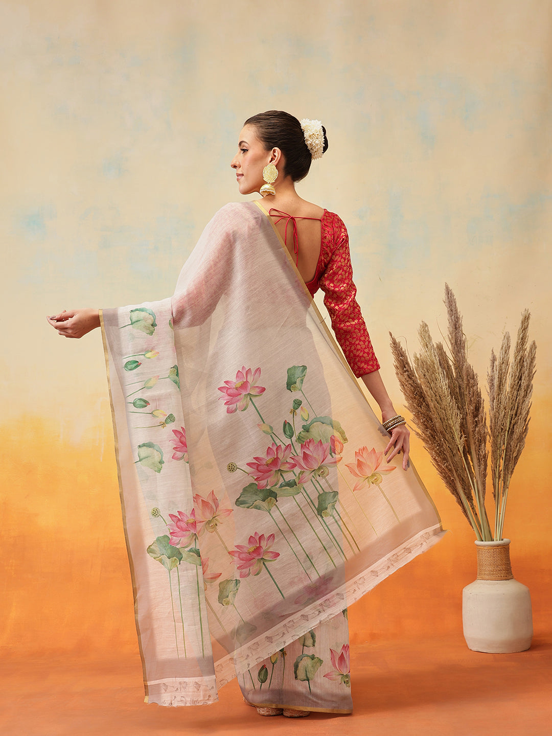 Printed Chanderi Cotton White Ready to Wear Saree
