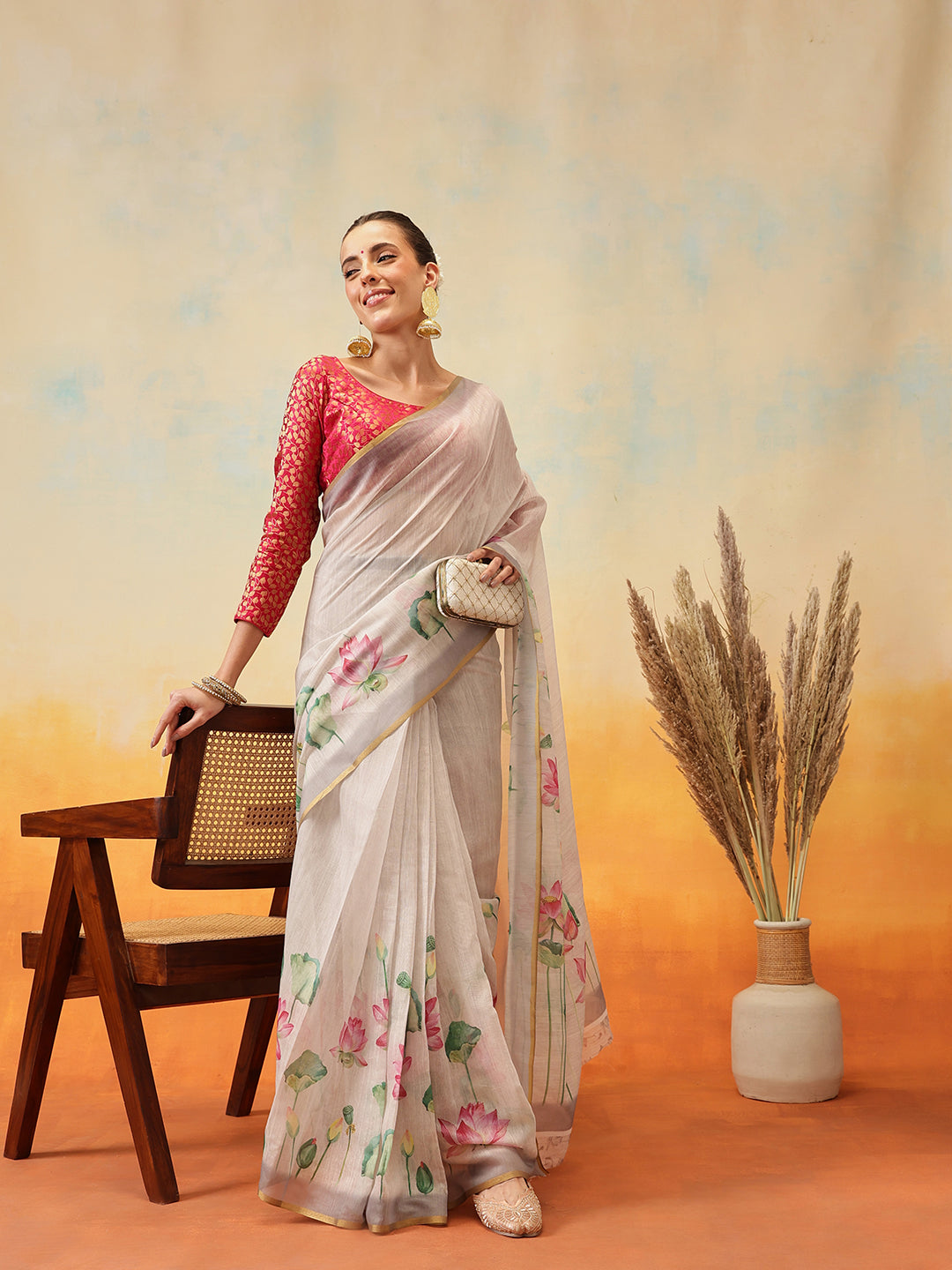 Printed Chanderi Cotton White Ready to Wear Saree