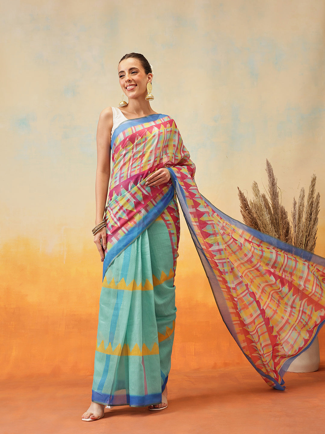 Printed Cotton Zari Tissue Ready to Wear Saree