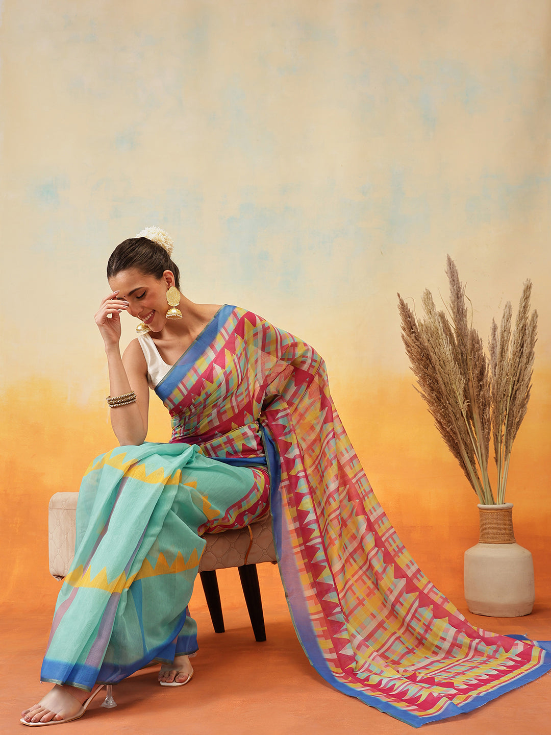 Printed Cotton Zari Tissue Ready to Wear Saree