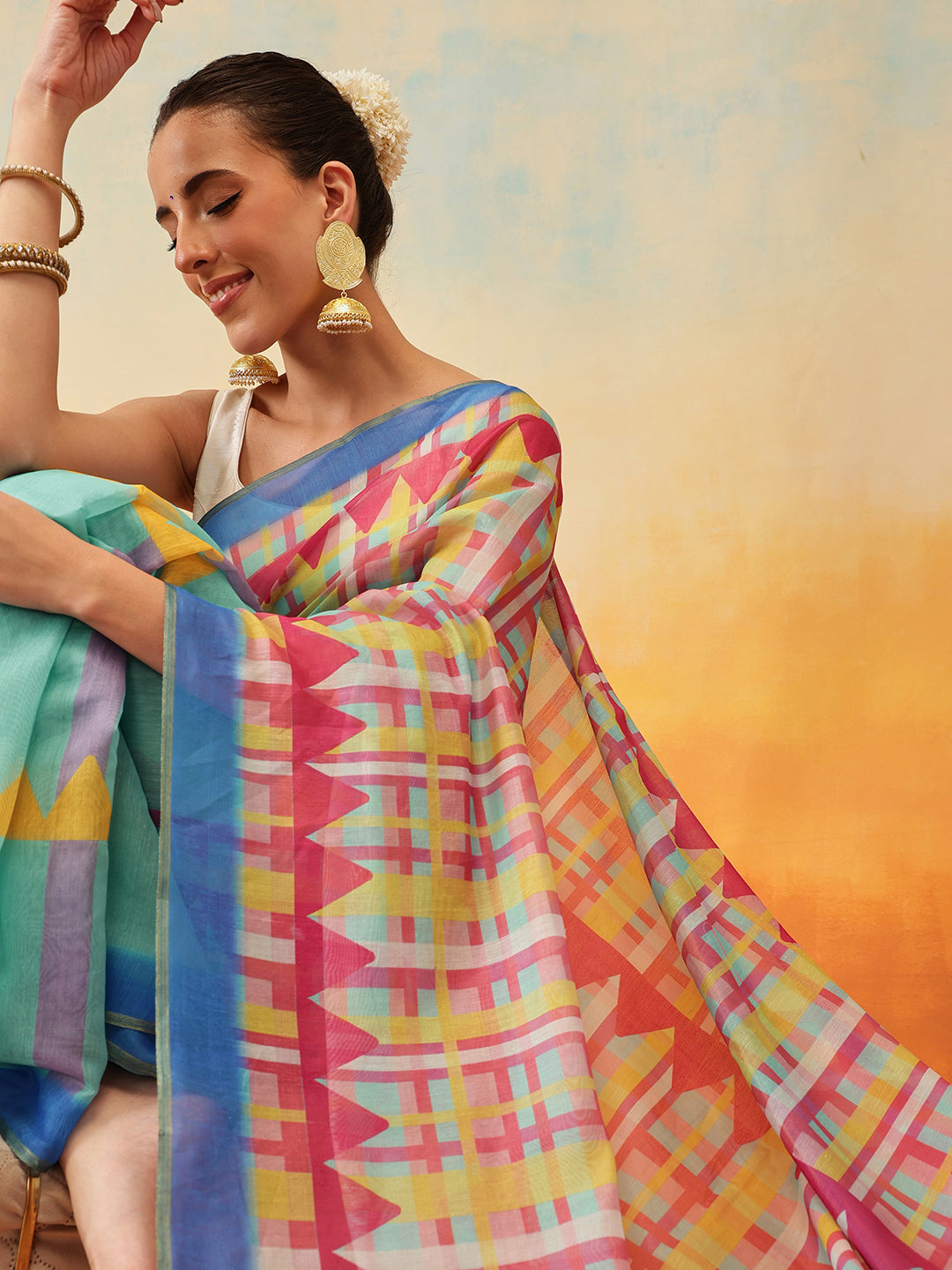 Printed Cotton Zari Tissue Ready to Wear Saree