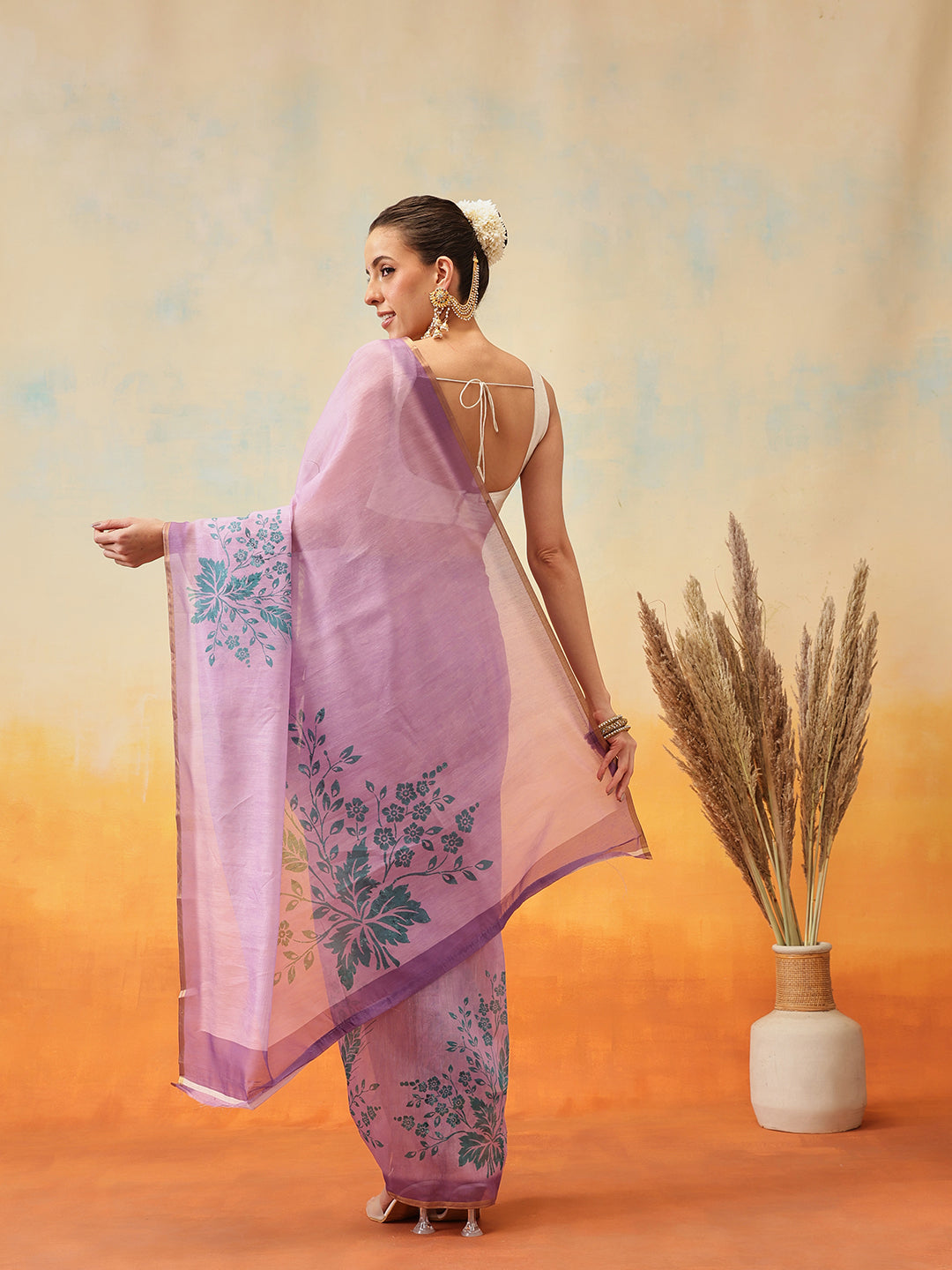 Printed Cotton Zari Tissue Ready to Wear Saree