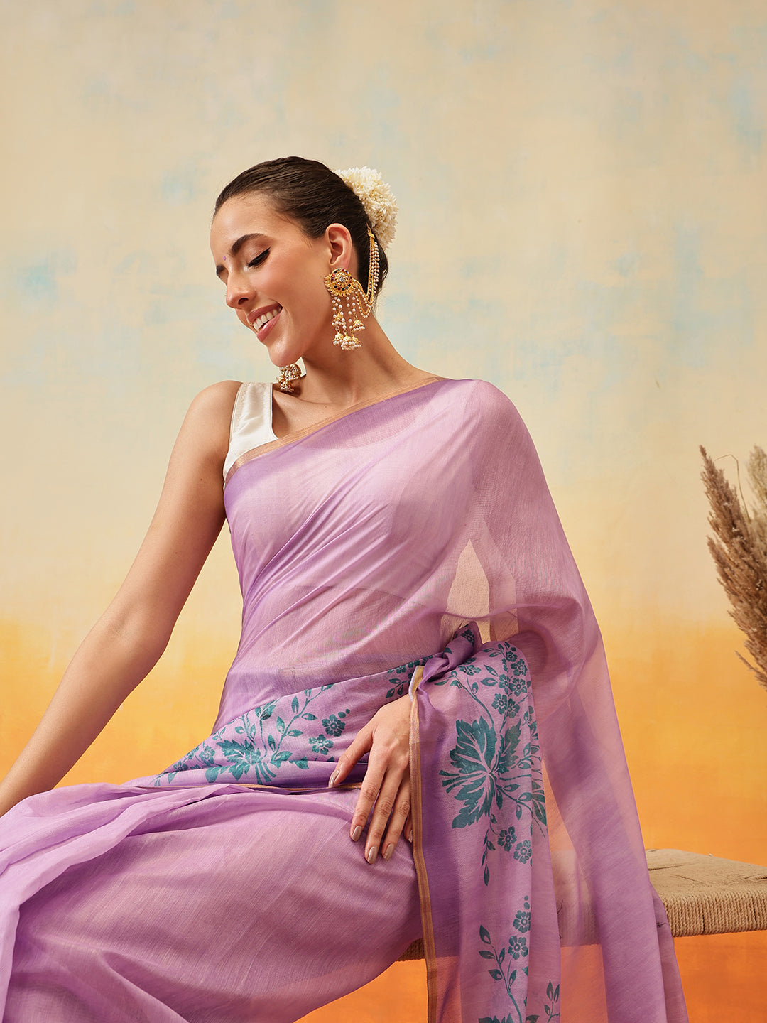 Printed Cotton Zari Tissue Ready to Wear Saree