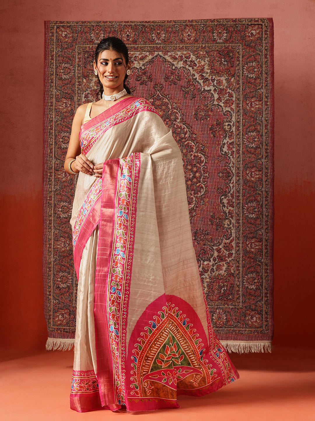 Floral Printed Kotha Silk Ready to Wear Saree With Zari Border