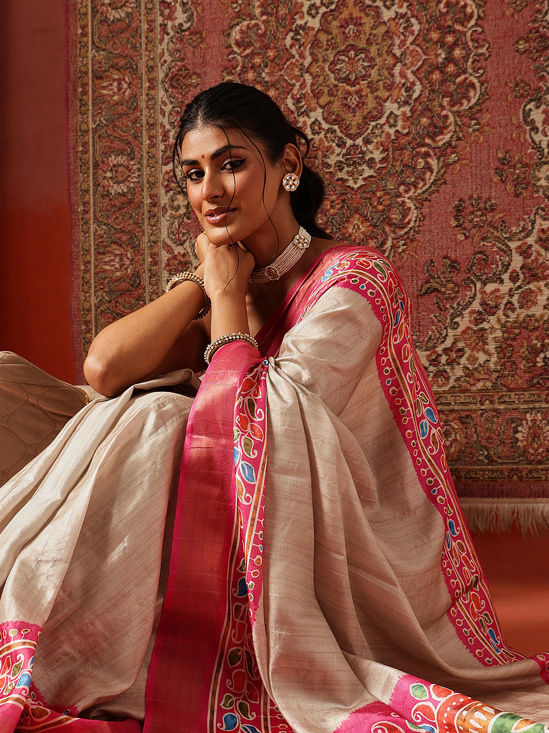 Floral Printed Kotha Silk Ready to Wear Saree With Zari Border