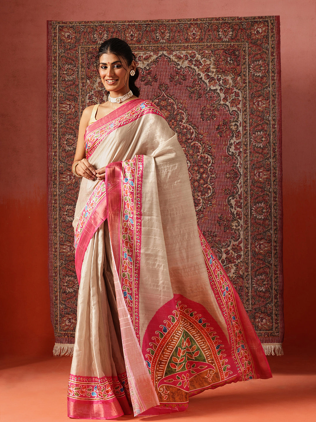 Floral Printed Kotha Silk Ready to Wear Saree With Zari Border