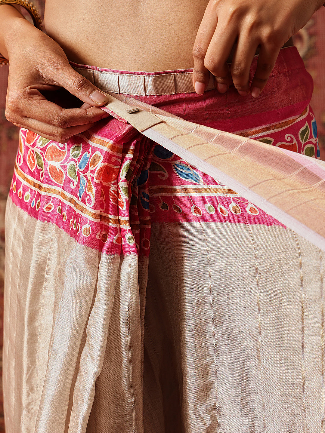 Floral Printed Kotha Silk Ready to Wear Saree With Zari Border