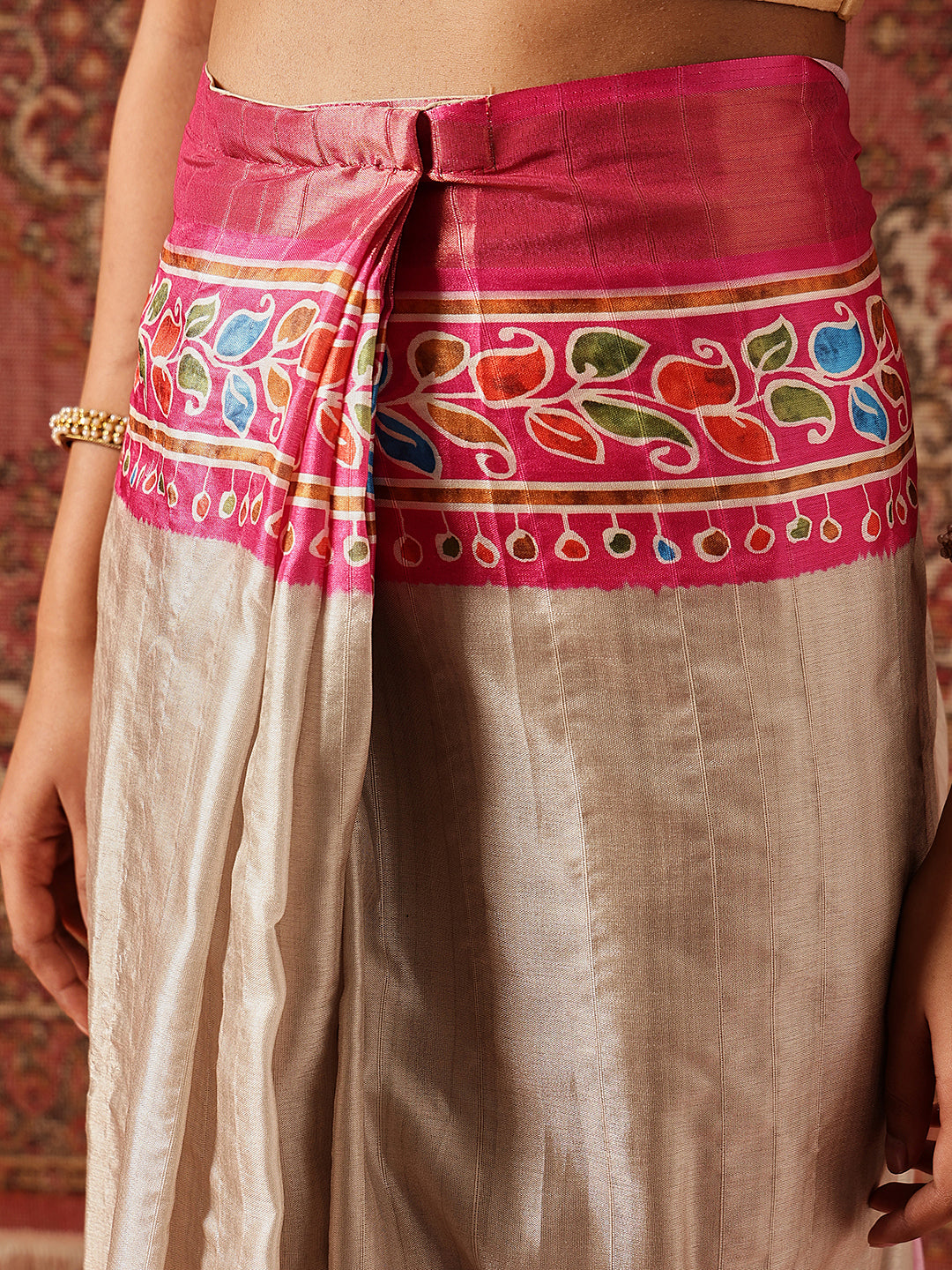 Floral Printed Kotha Silk Ready to Wear Saree With Zari Border