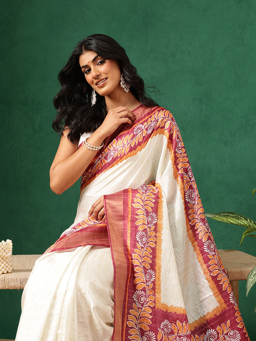 Floral Printed Kotha Silk Ready to Wear Saree With Zari Border