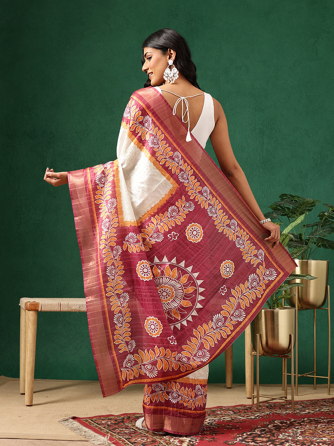 Floral Printed Kotha Silk Ready to Wear Saree With Zari Border