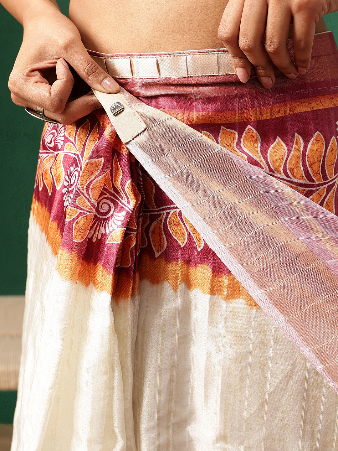 Floral Printed Kotha Silk Ready to Wear Saree With Zari Border