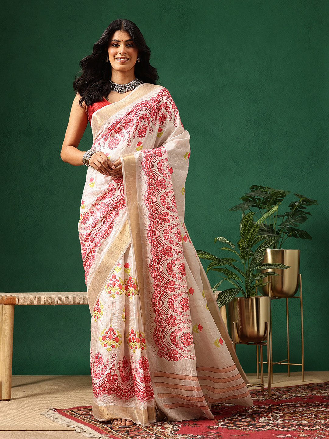 Floral Printed Kotha Silk Ready to Wear Saree With Zari Border
