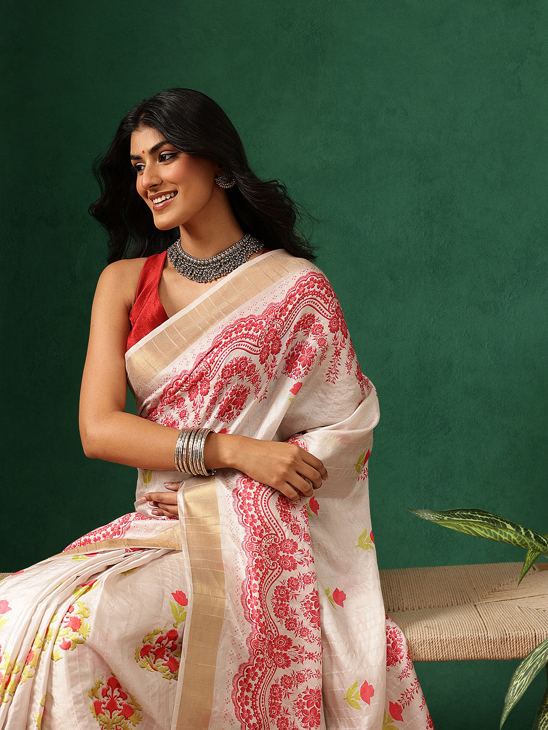 Floral Printed Kotha Silk Ready to Wear Saree With Zari Border