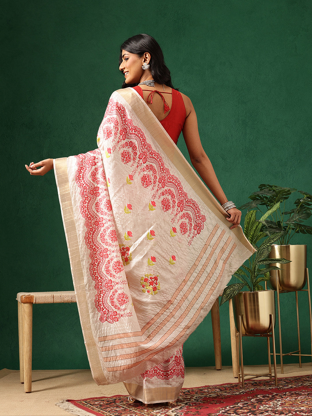 Floral Printed Kotha Silk Ready to Wear Saree With Zari Border