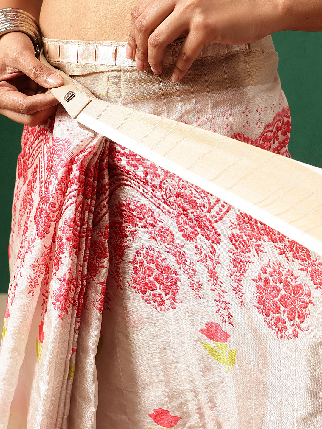 Floral Printed Kotha Silk Ready to Wear Saree With Zari Border