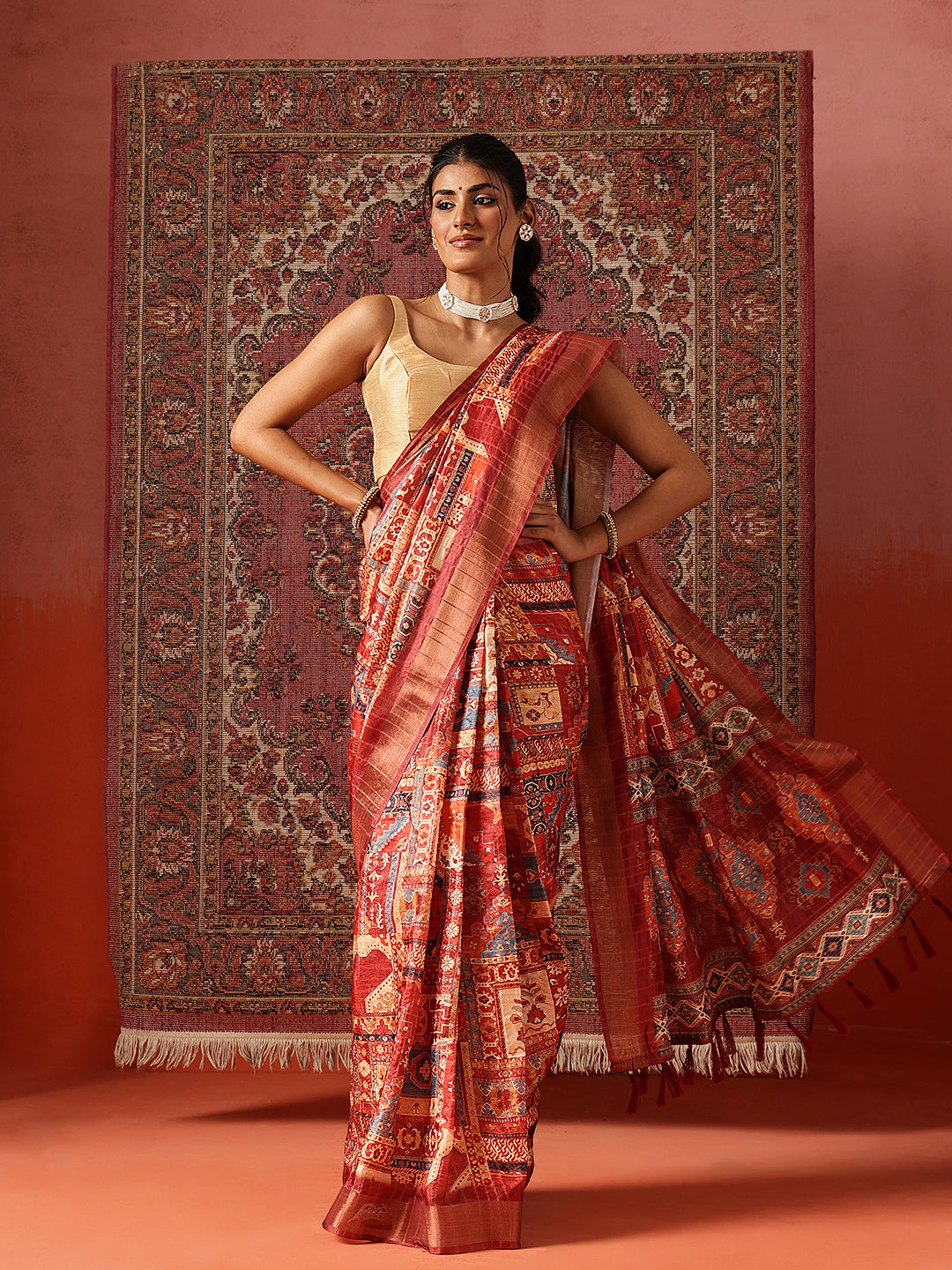 Floral Printed Kotha Silk Ready to Wear Saree With Zari Border