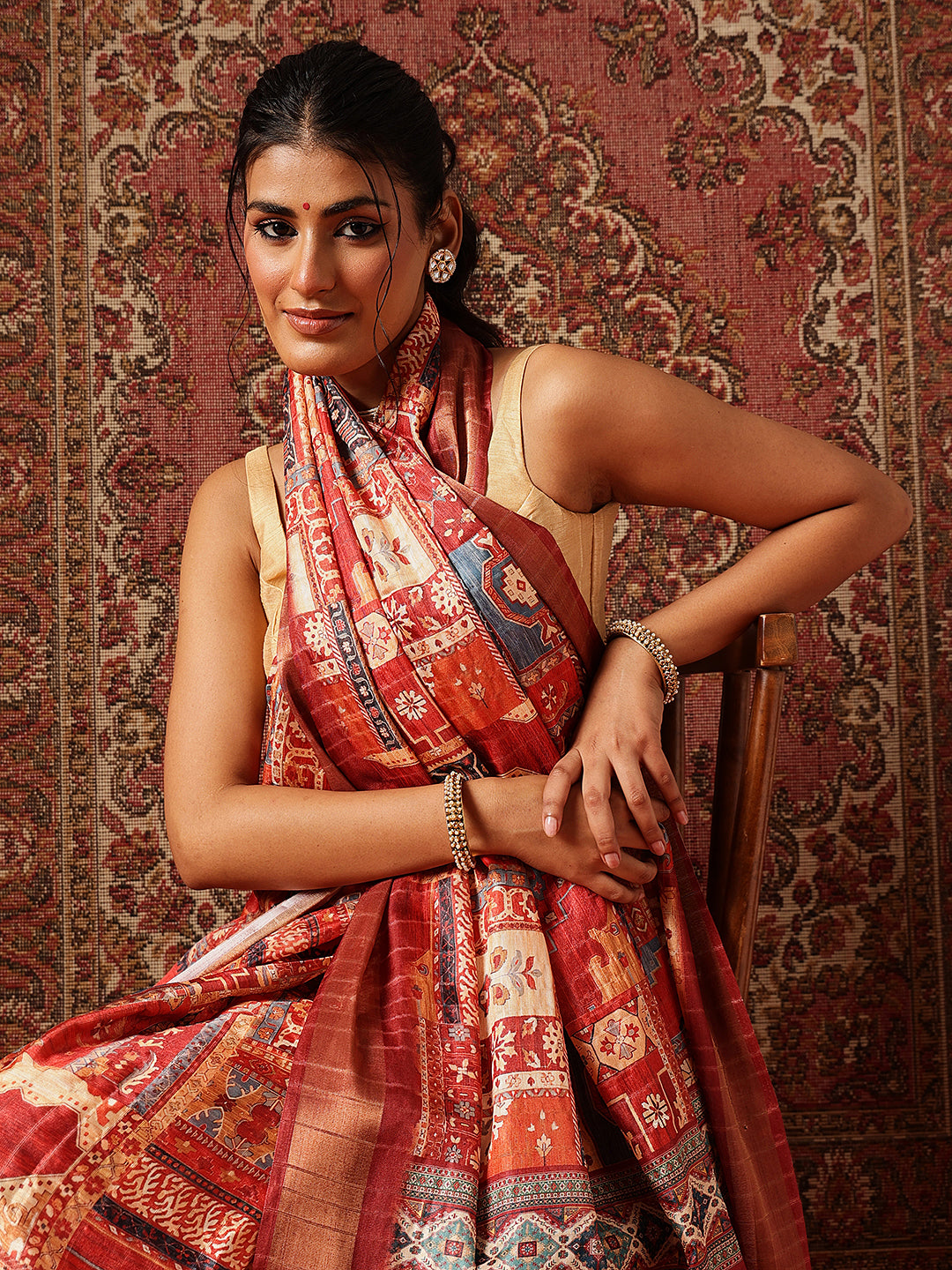 Floral Printed Kotha Silk Ready to Wear Saree With Zari Border