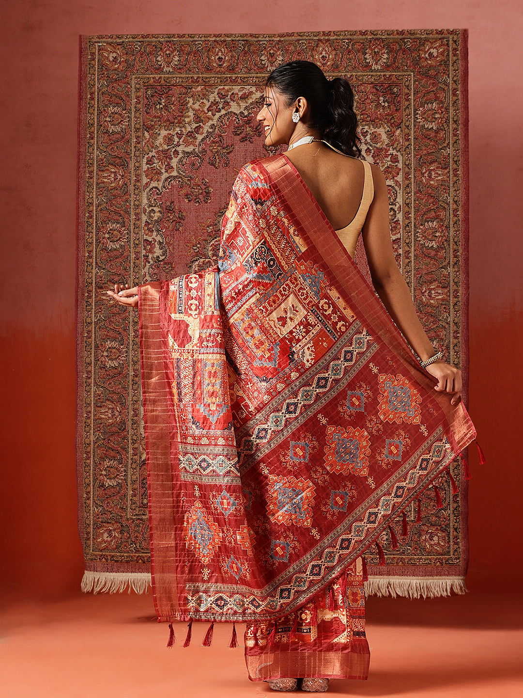 Floral Printed Kotha Silk Ready to Wear Saree With Zari Border