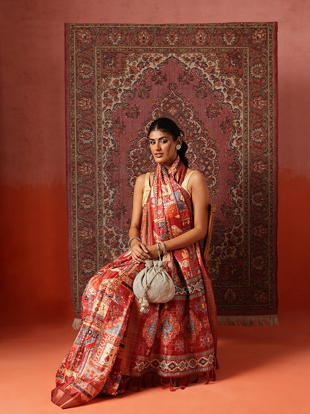 Floral Printed Kotha Silk Ready to Wear Saree With Zari Border