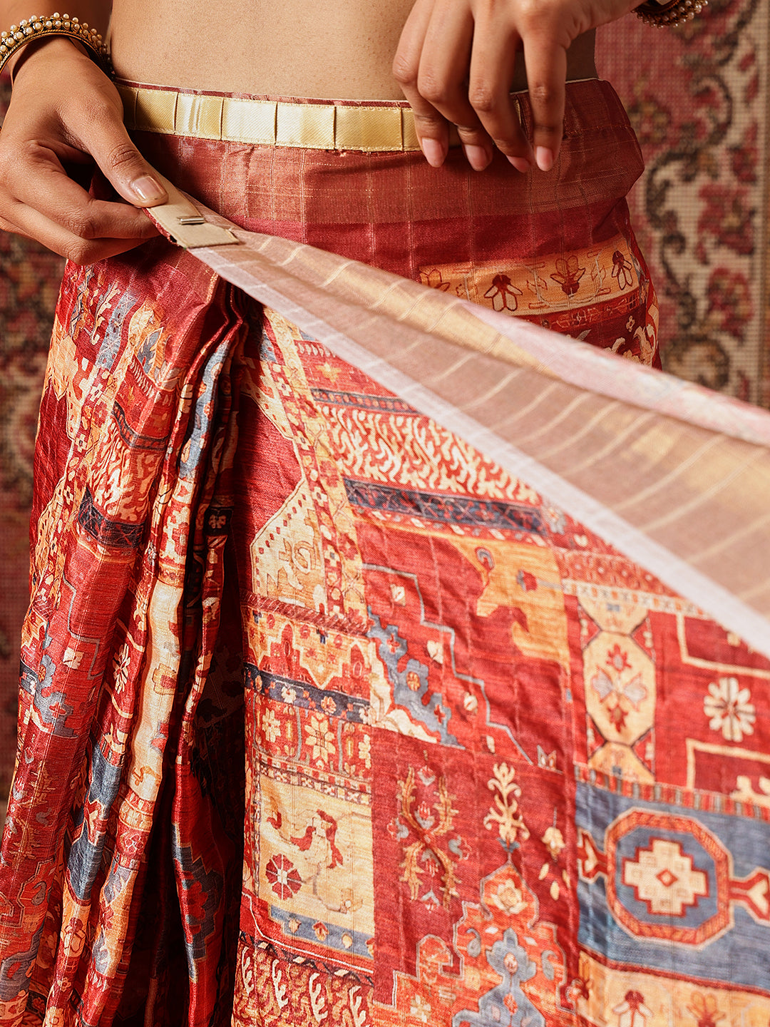 Floral Printed Kotha Silk Ready to Wear Saree With Zari Border