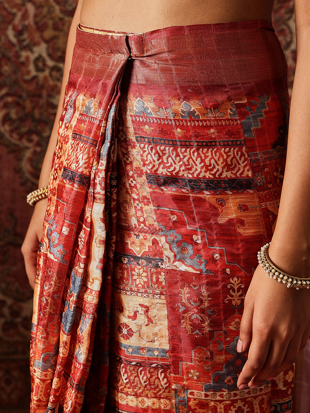 Floral Printed Kotha Silk Ready to Wear Saree With Zari Border