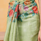 Women's Cotton Blend Floral Print Ready To Wear Saree