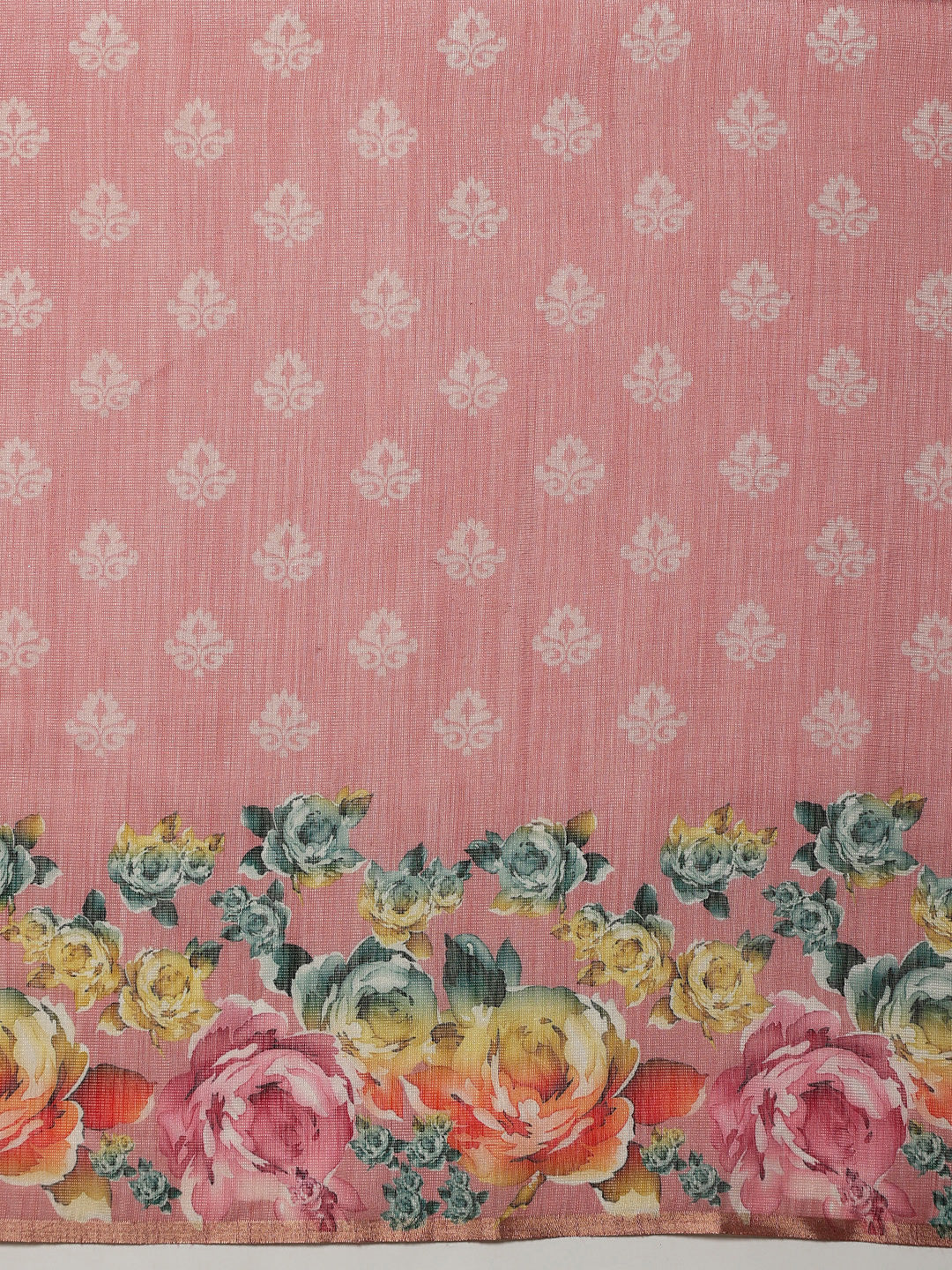 Women's Cotton Blend Floral Print Ready To Wear Saree