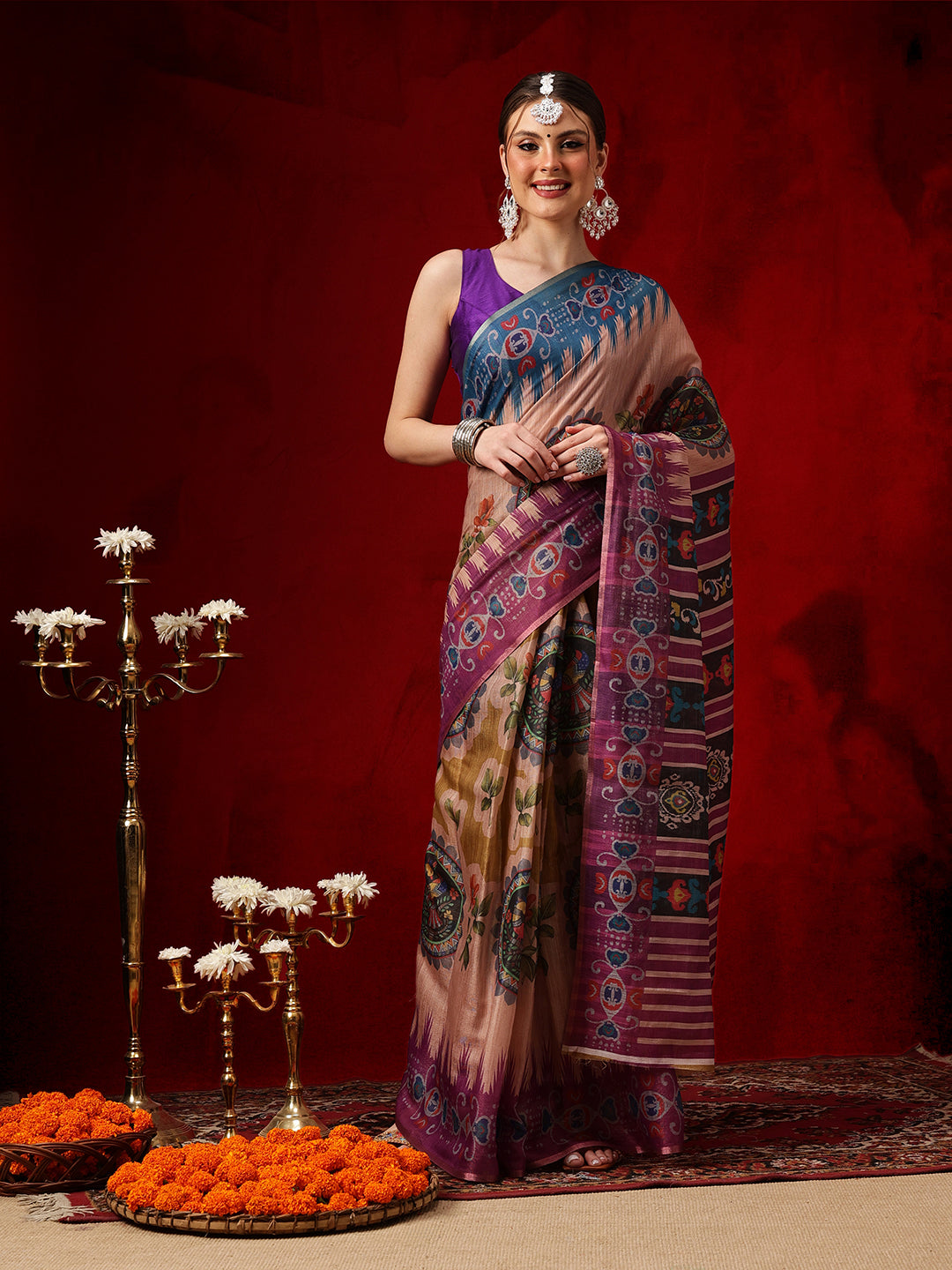 Women's Cotton Silk Floral Printed Ready to Wear Saree