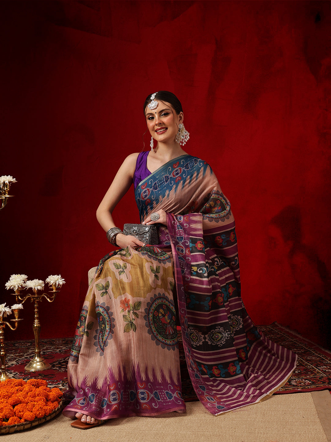 Women's Cotton Silk Floral Printed Ready to Wear Saree