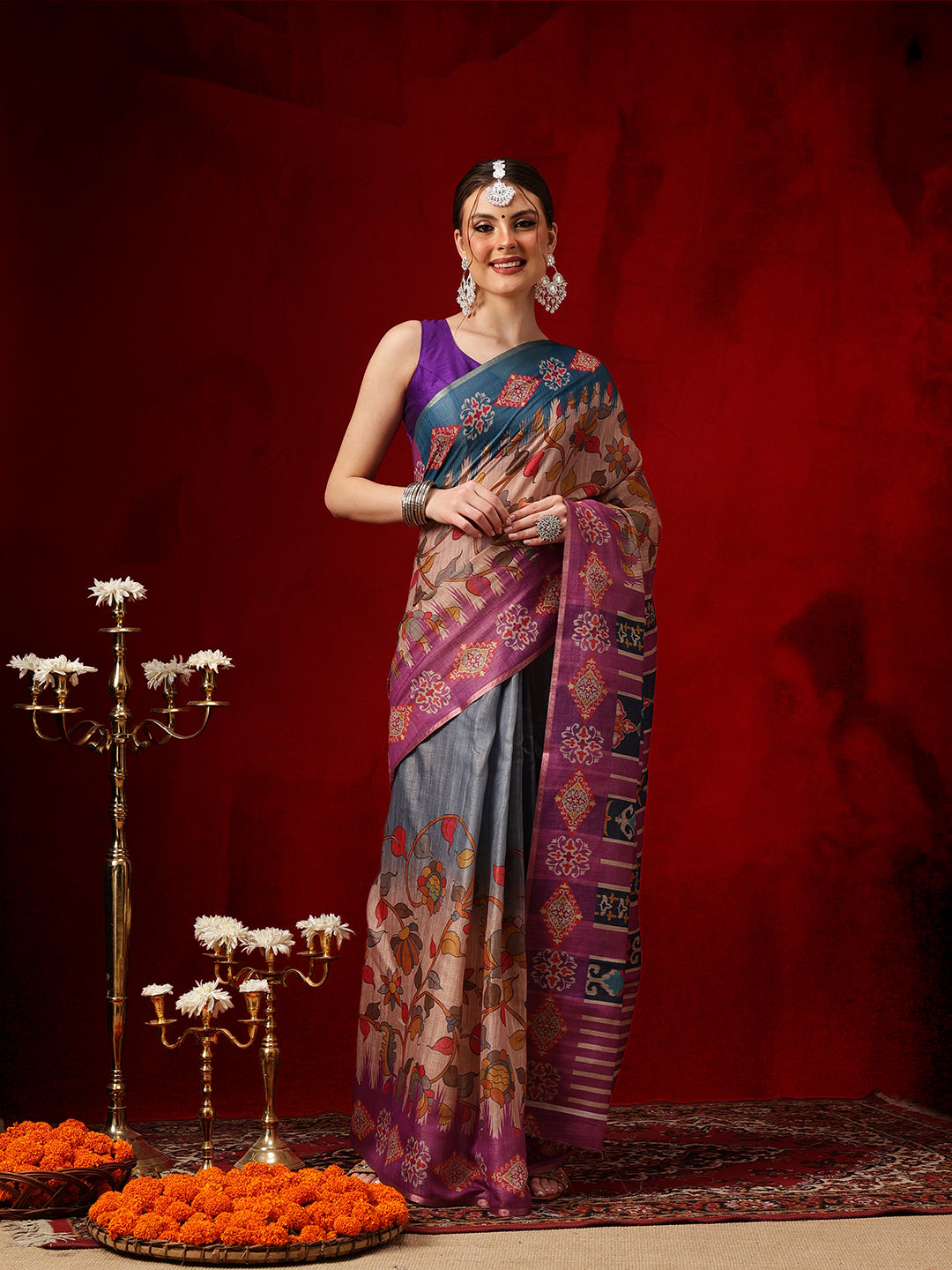Women's Cotton Silk Floral Printed Ready to Wear Saree