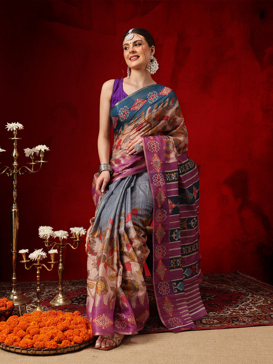 Women's Cotton Silk Floral Printed Ready to Wear Saree