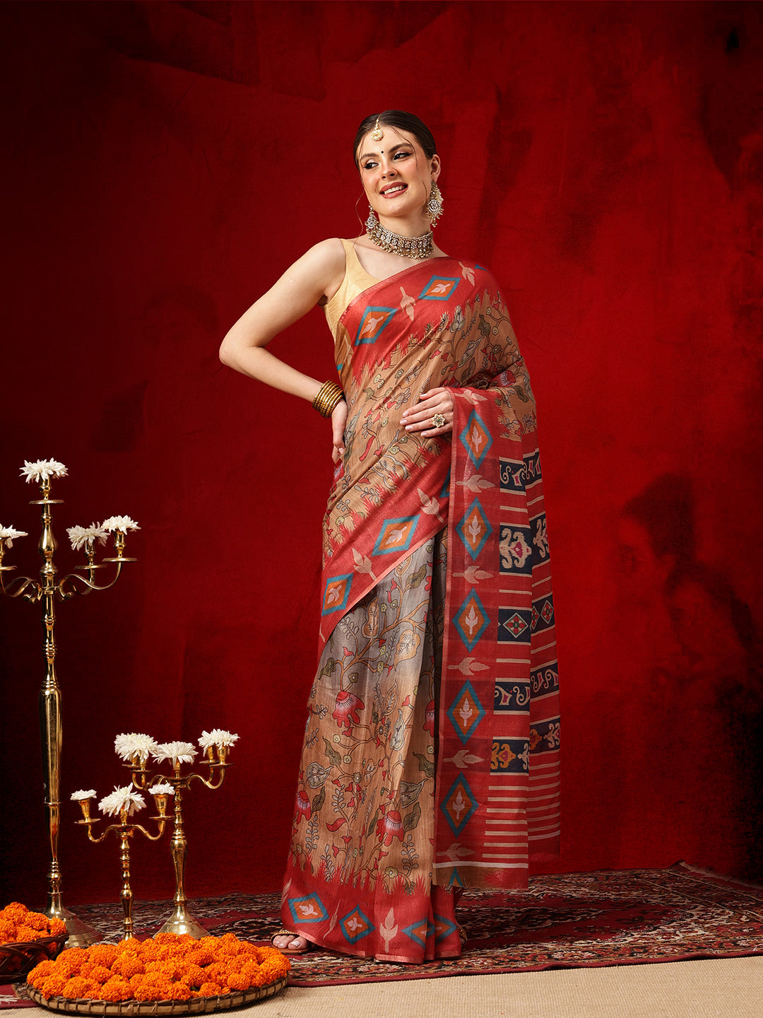 Women's Cotton Silk Floral Printed Ready to Wear Saree