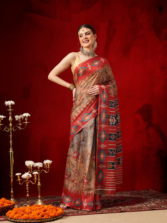 Women's Cotton Silk Floral Printed Ready to Wear Saree