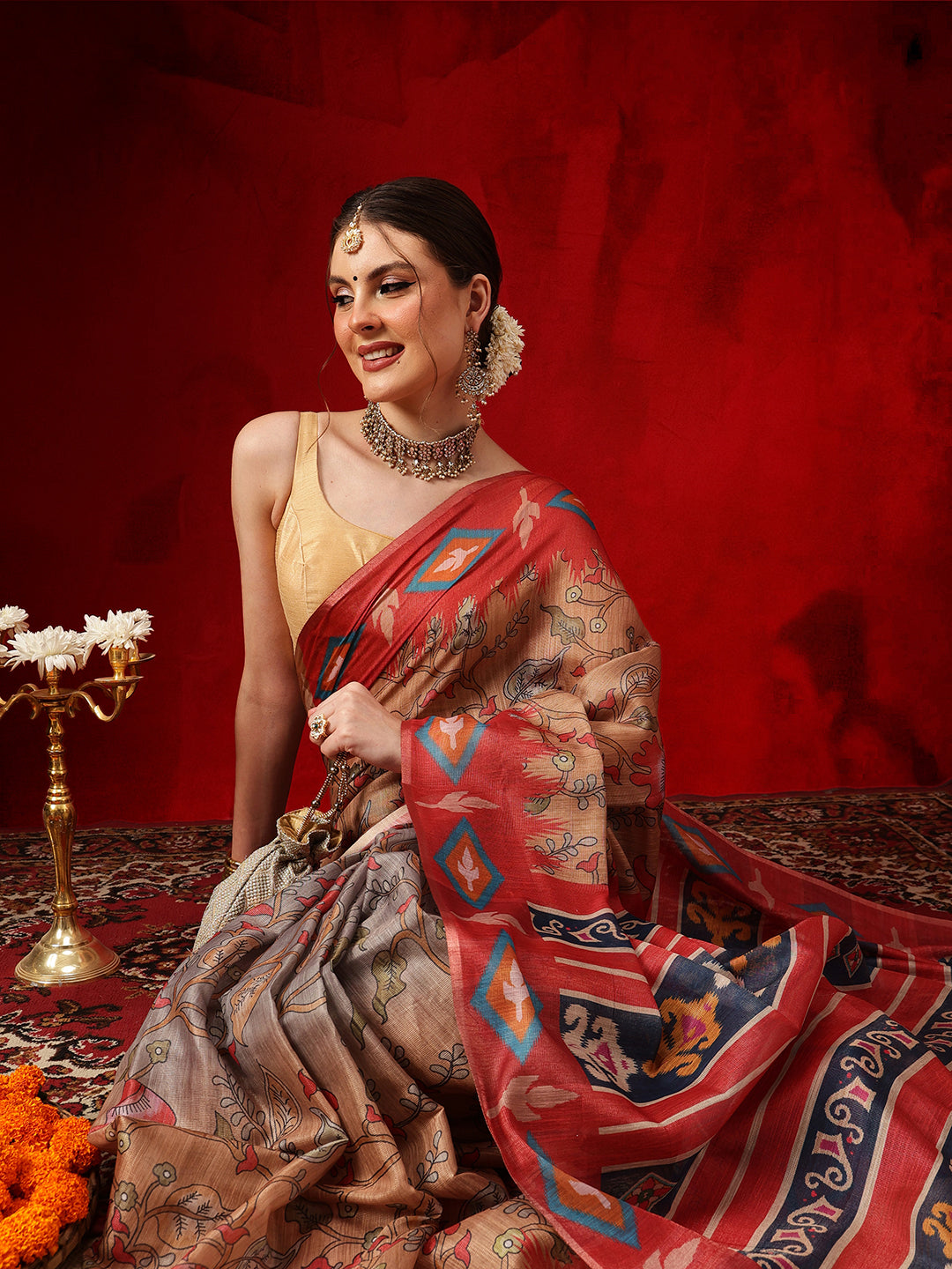 Women's Cotton Silk Floral Printed Ready to Wear Saree