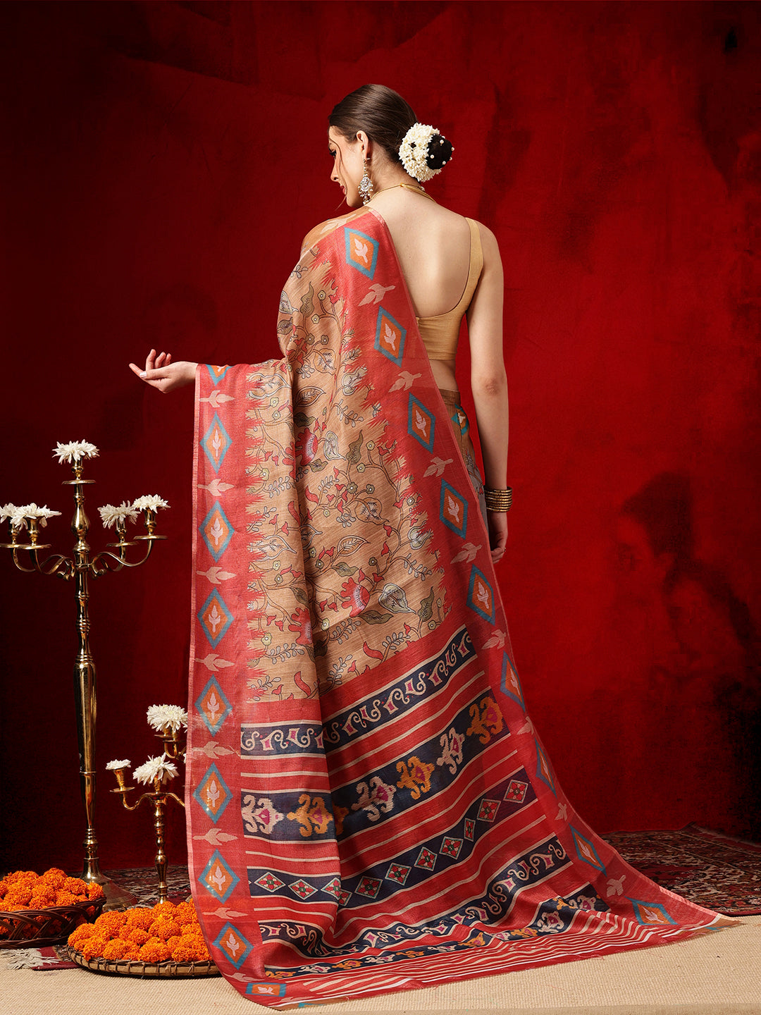 Women's Cotton Silk Floral Printed Ready to Wear Saree