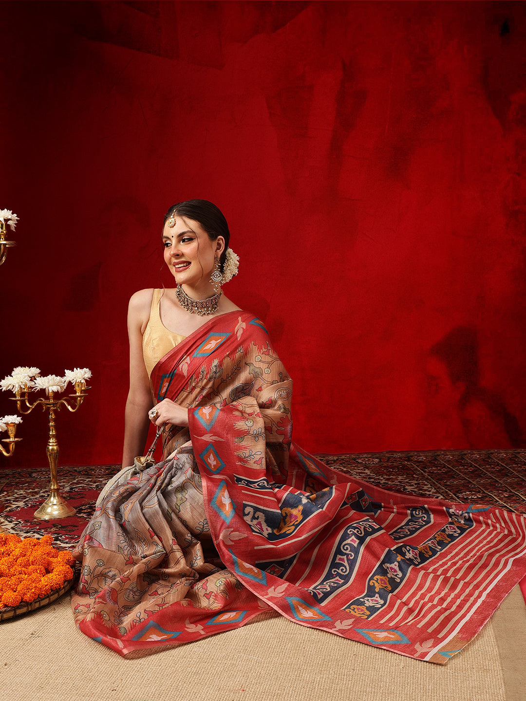 Women's Cotton Silk Floral Printed Ready to Wear Saree