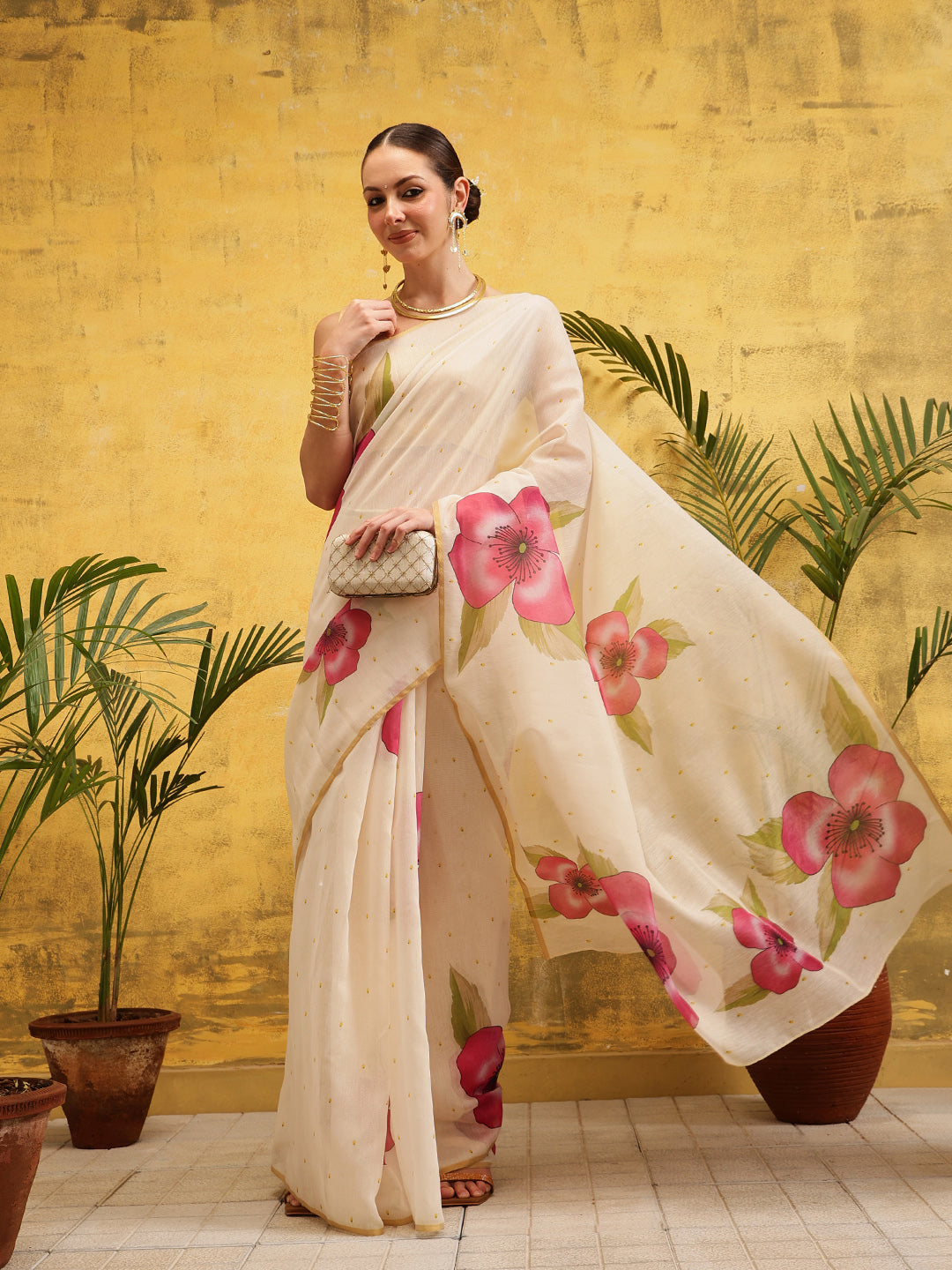 Women's Digital Printed Chanderi Ready to Wear Saree