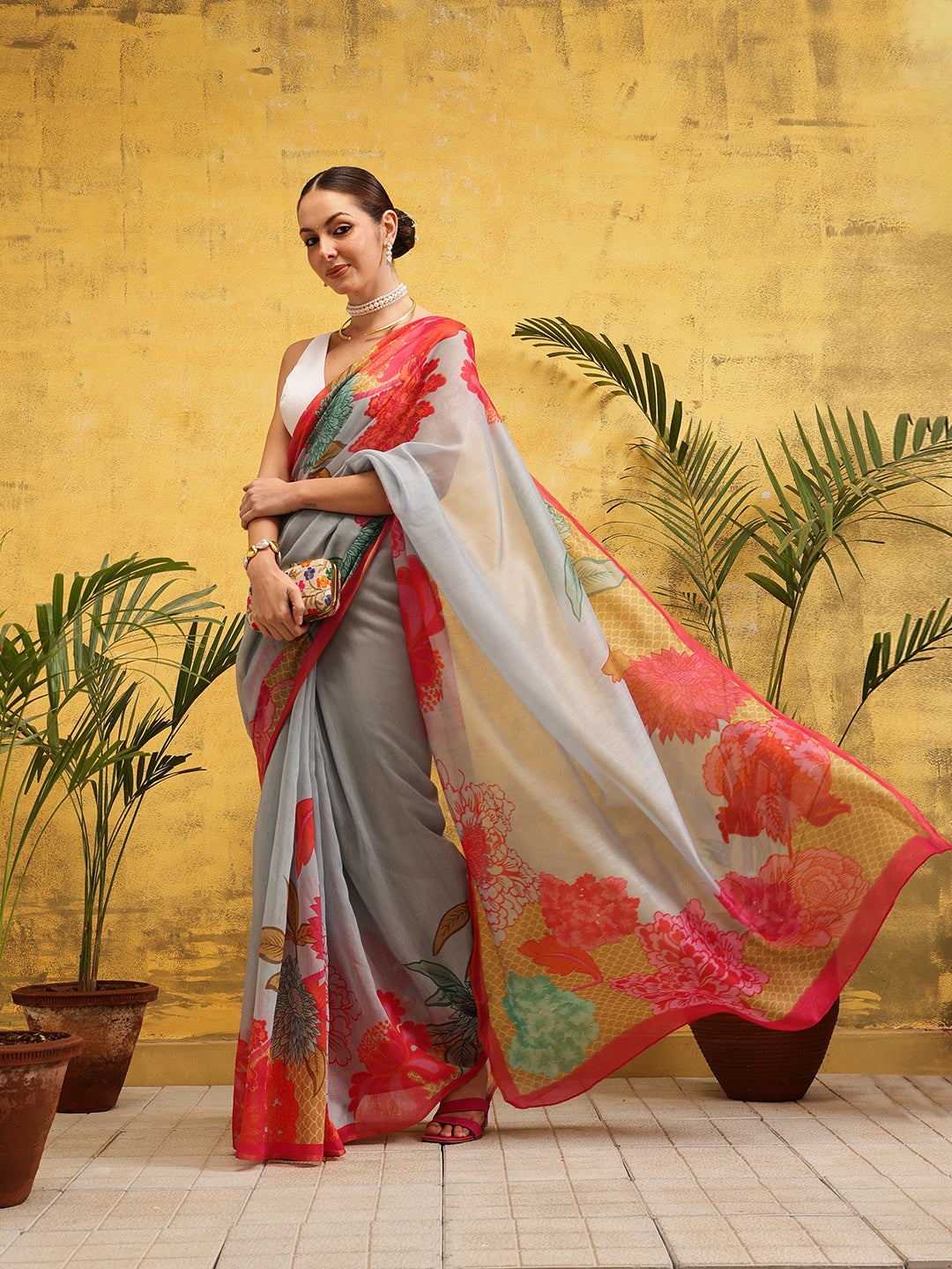 Women's Digital Printed Chanderi Ready to Wear Saree