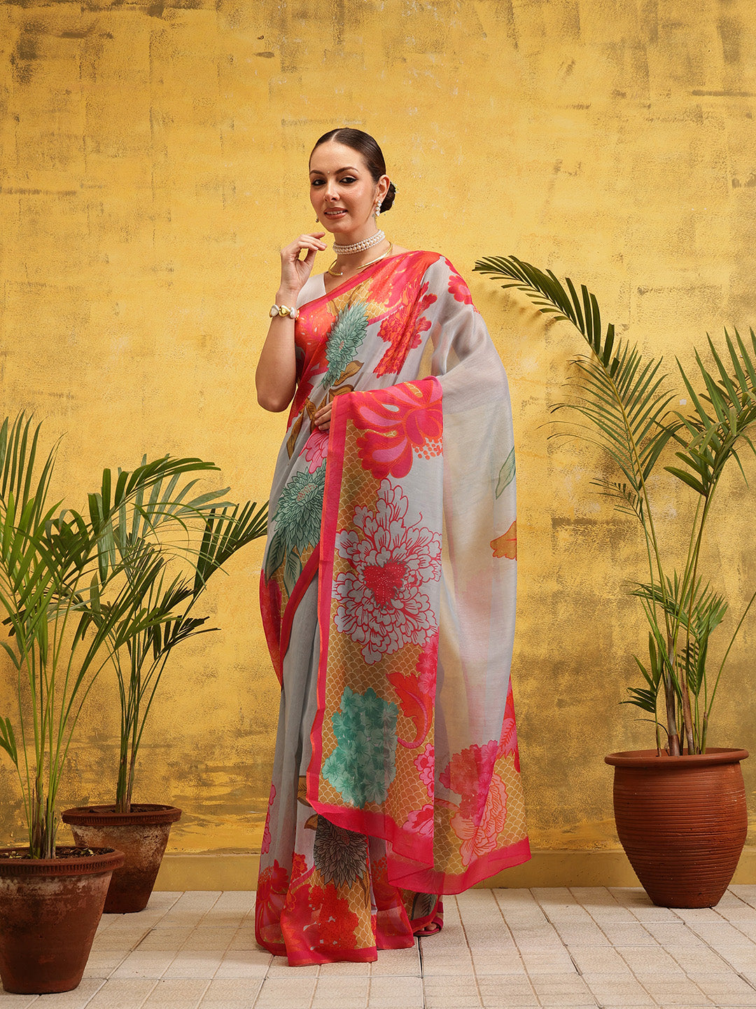 Women's Digital Printed Chanderi Ready to Wear Saree